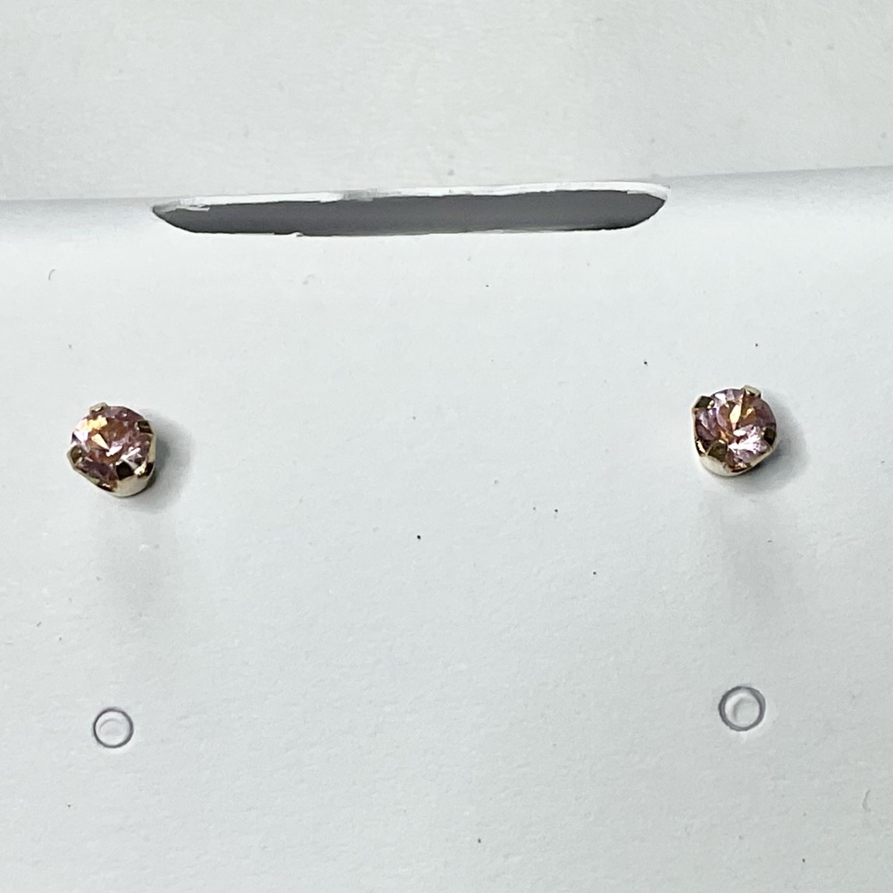 14K STUDEX Stud Earrings Yellow Gold Pink Glass Stones